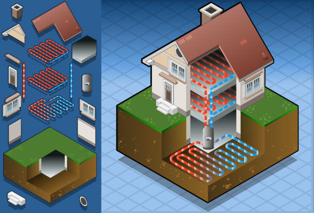 Geothermal Heat Pump/underfloorheating Diagram Detailed illustration of a geothermal heat pump/underfloorheating diagram