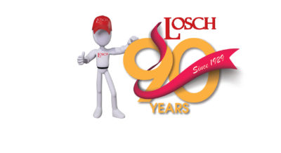 losch mascot next to 90 year logo